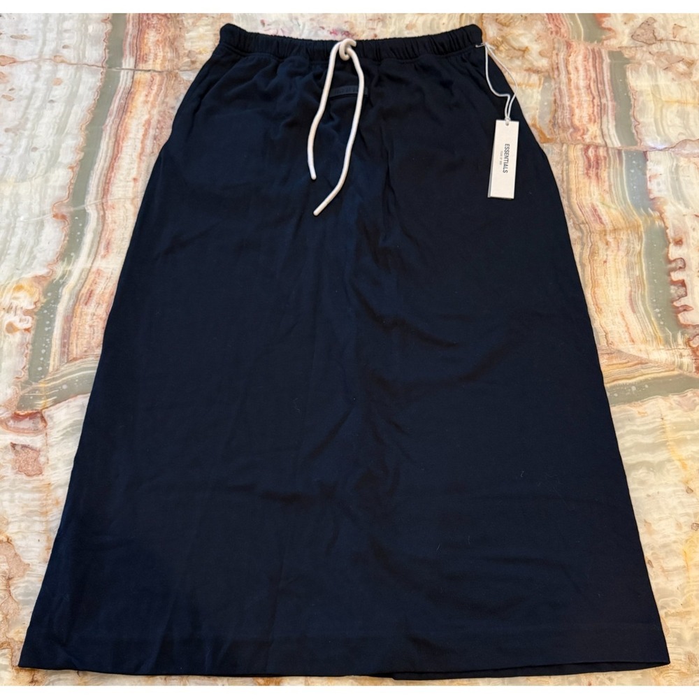 Fear of God Essentials Womens Maxi Skirt Navy Blue Elastic Waist NWT Large
